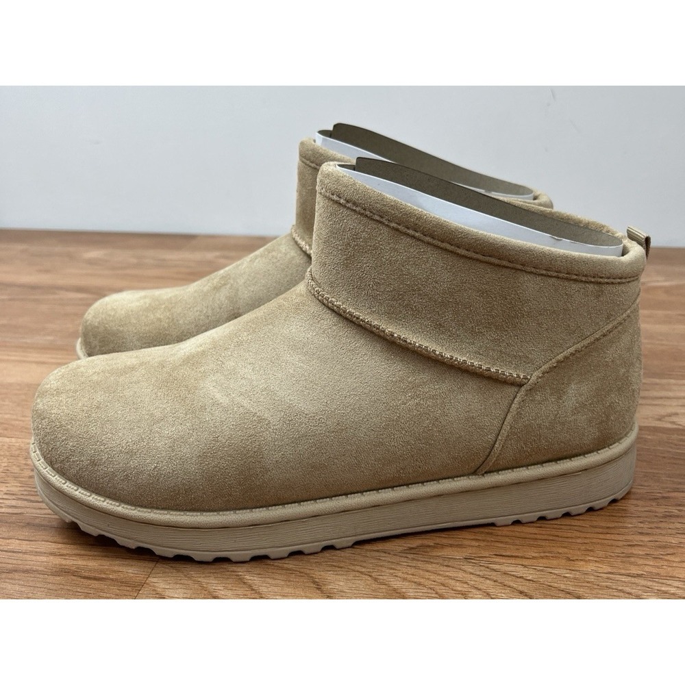 SO Lupita Tan Low Booties Boots Faux Suede & Fur Mini Boots Women's‎ Size 10 NEW